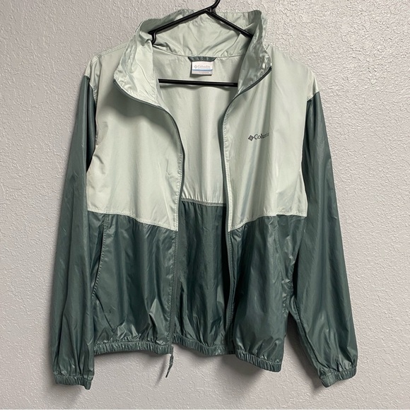 COLUMBIA Windbreaker Women’s Size Medium Two Tone Green Full Zip - Picture 6 of 7